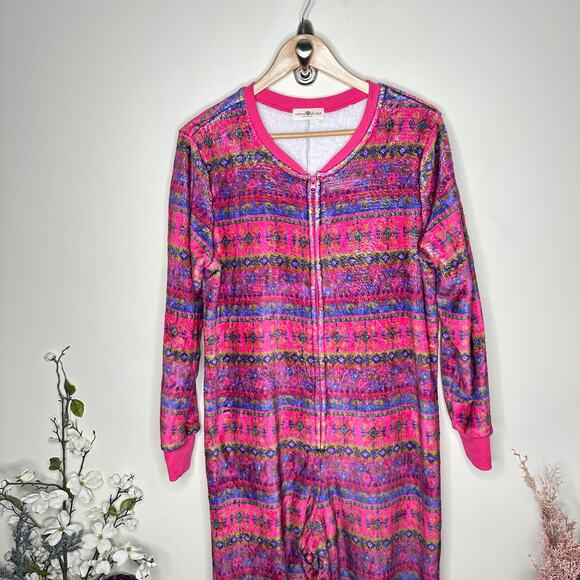 NATURAL LIFE Fleece One Piece Pajama Pink Printed Stripe Sz XS/S {189} - Picture 2 of 6